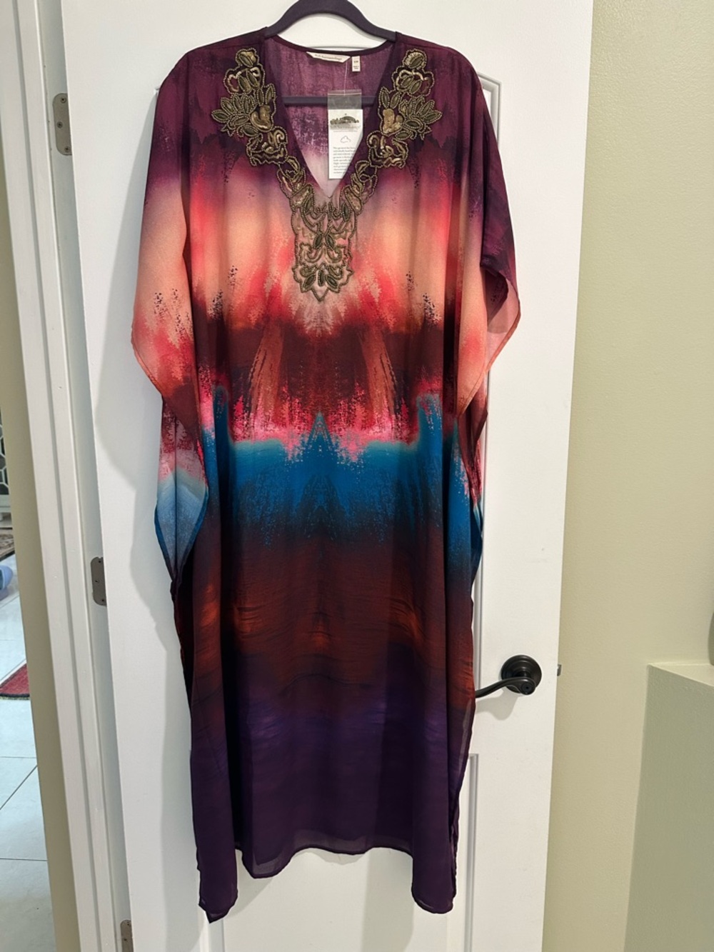 NWT Soft Surroundings Plum Beaded V-Neck Caftan